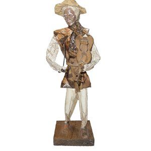 Folk Art Paper-Mâché Old Man Playing Violin Hand Made Mexico Vintage 13 3/4" t